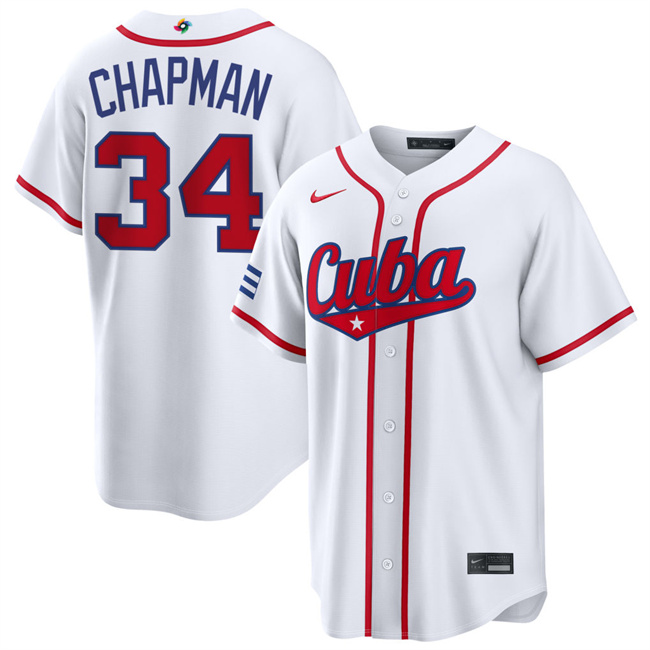 Men's Cuba Baseball #34 Emmanuel Chapman White 2026 World Baseball Classic Home Stadium Stitched Jersey